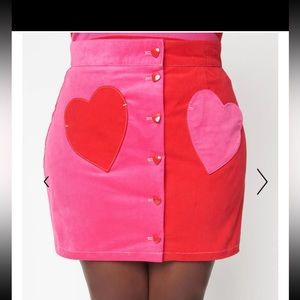 Unique Vintage Plus Size Pink& Red Heart Match Game Mini Skirt